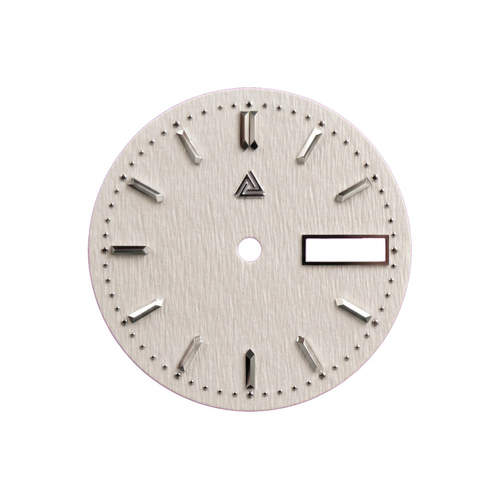 Lucius Atelier Snowflake Dial (Day Date): a textured white day-date dial inspired by the Grand Seiko Snowflake