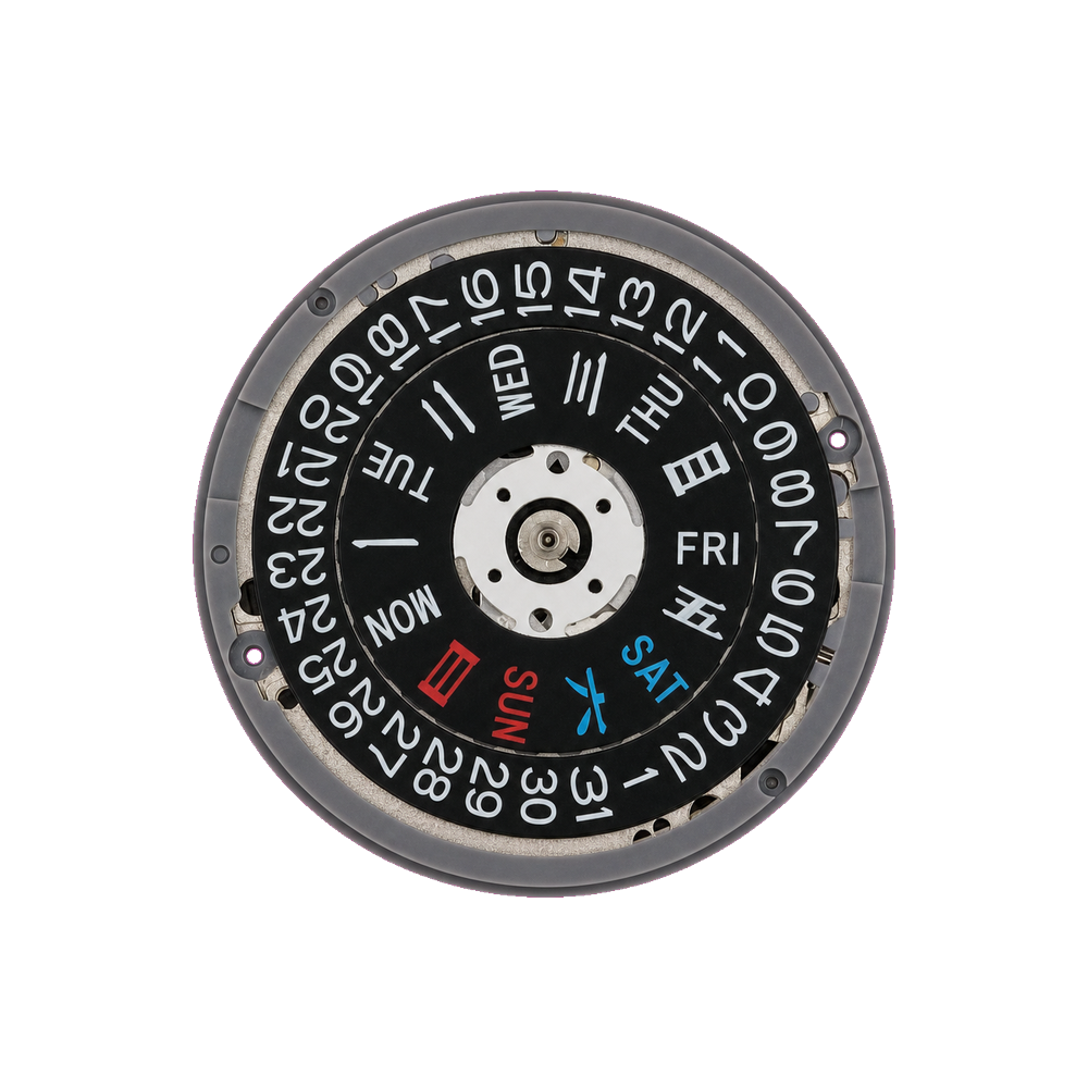 Lucius Atelier Seiko (TMI) NH36 Automatic Movement - Day Date @ 4H Crown (Black) — Movement