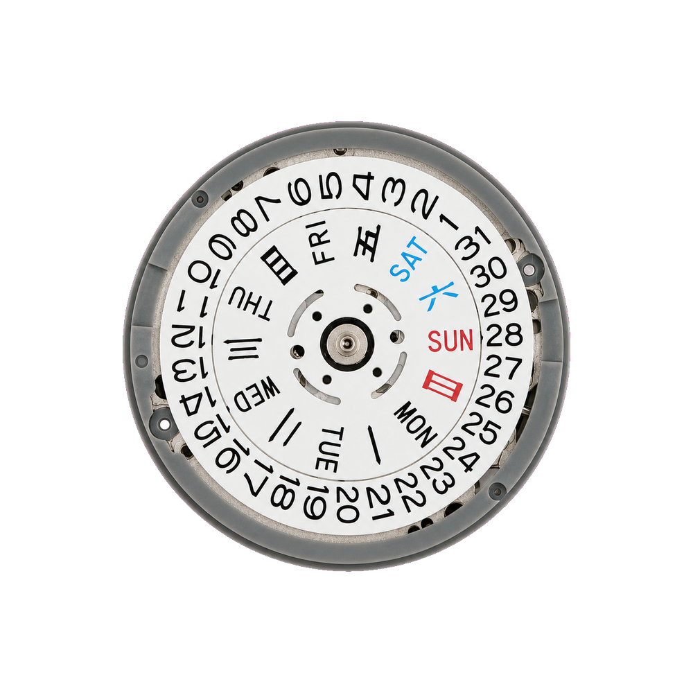 Lucius Atelier Seiko (TMI) NH36 Automatic Movement - Day Date @ 4H Crown (White) — Movement